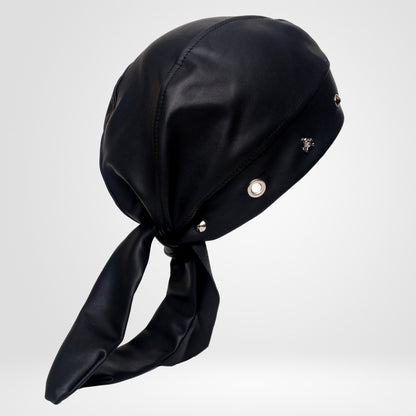 Unisex Faux Leather Biker Bandana with Skull & Metal Studs – Handmade Motorcycle Do Rag by Lederea.