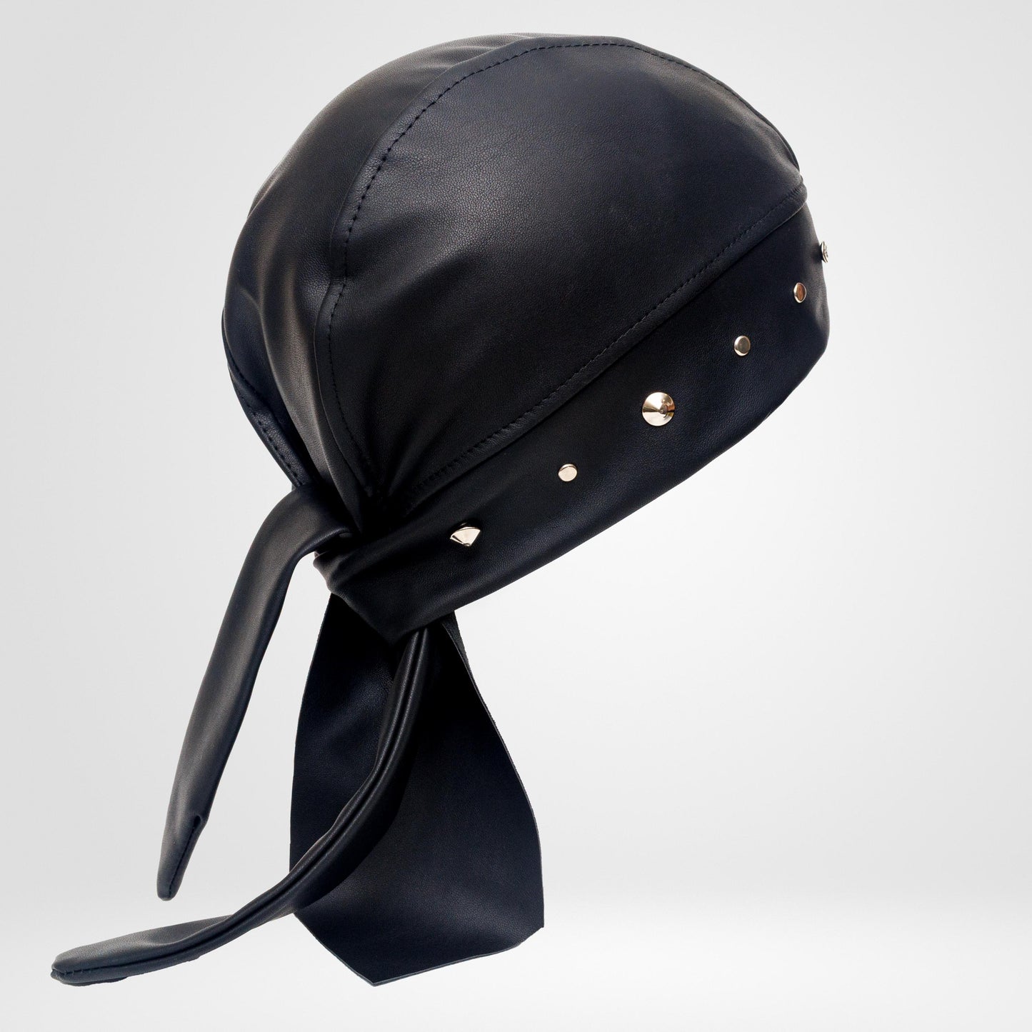 Faux Leather Biker Bandana Beanie – Rhinestone Skull Charm, Rock Style Head Wrap