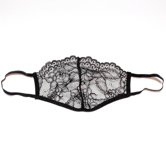 Face Mask black lace with Floral Detail – Handmade Romantic Accessory.