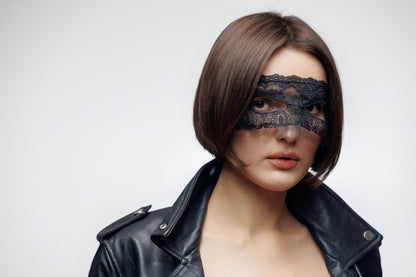 Masquerade Mask lace black: Tulle Trim, Satin Ties.