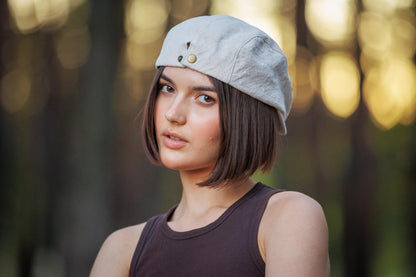 Linen Cotton Newsboy Cap - Vintage Unisex Ivy Hat
