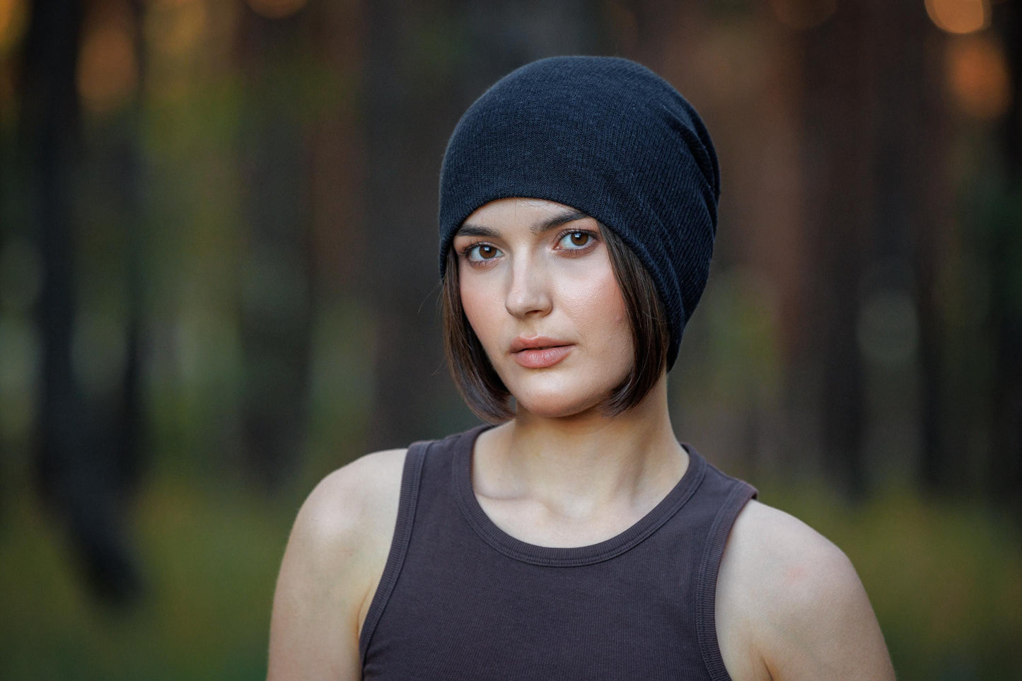 Oversized Slouchy Black Thin Cotton Beanie - Lightweight Cozy Cap. Size L-XXL.