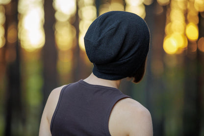 Oversized Slouchy Black Thin Cotton Beanie - Lightweight Cozy Cap. Size L-XXL.