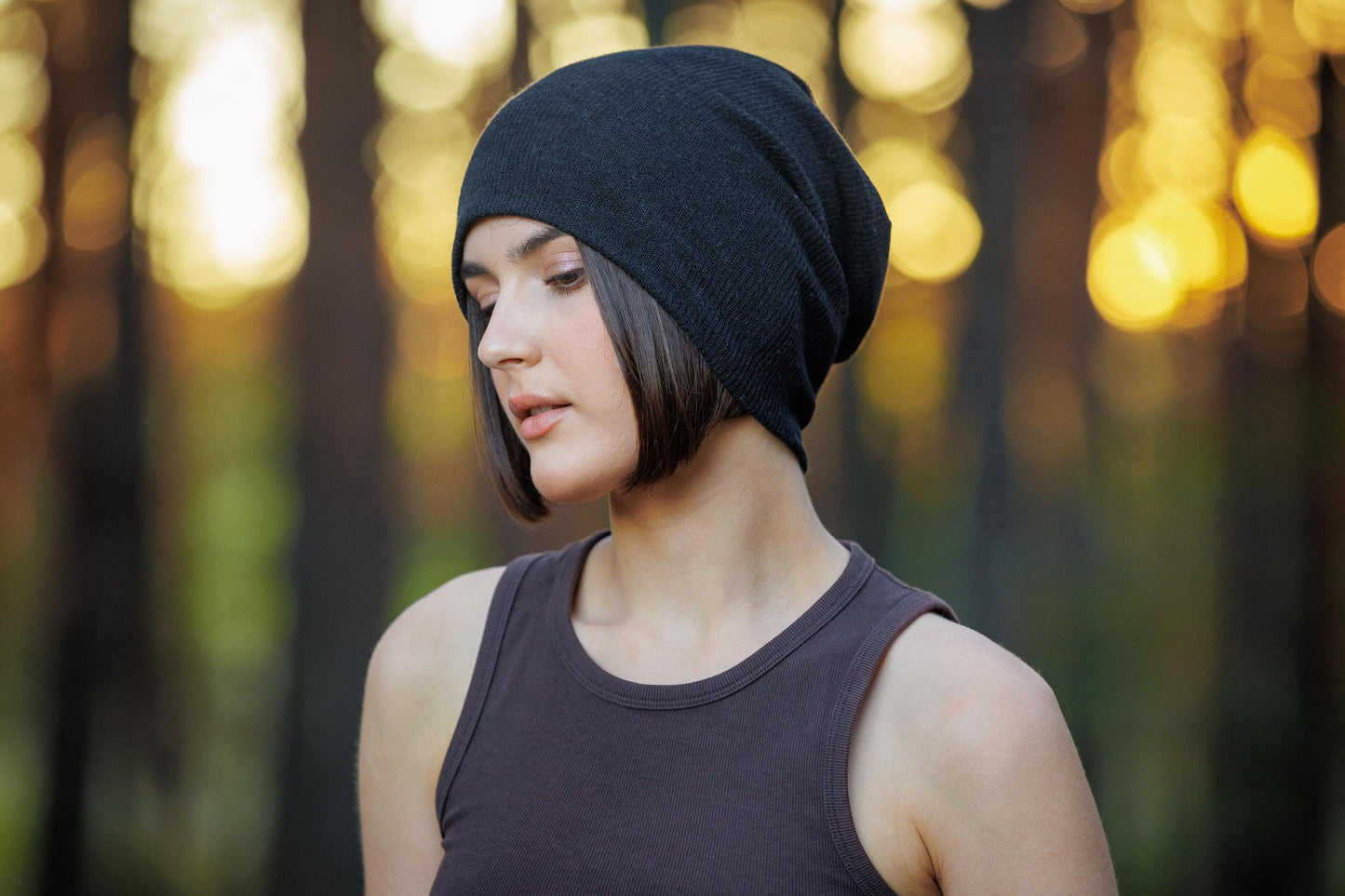 Oversized Slouchy Black Thin Cotton Beanie - Lightweight Cozy Cap. Size L-XXL.