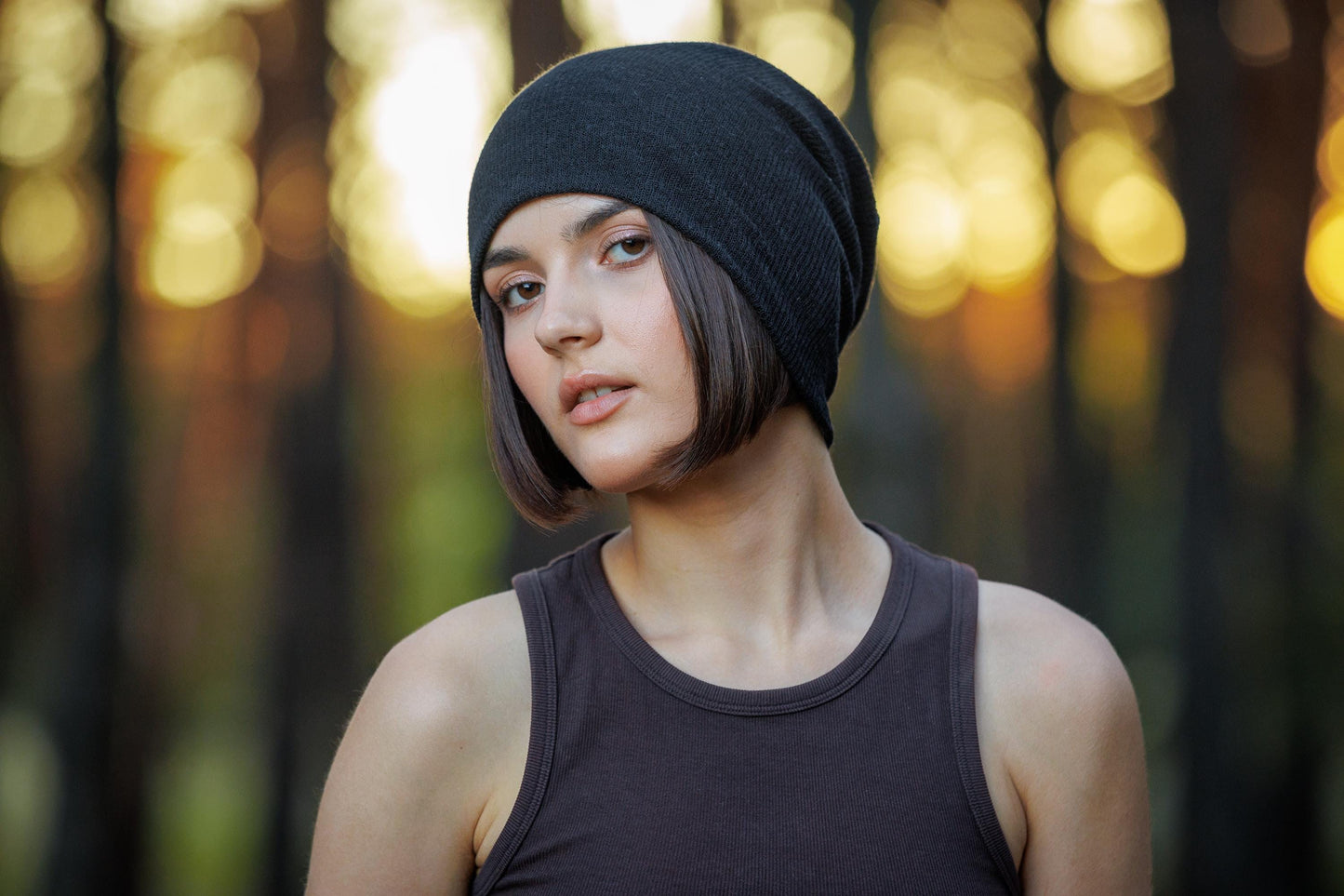 Oversized Slouchy Black Thin Cotton Beanie - Lightweight Cozy Cap. Size L-XXL.