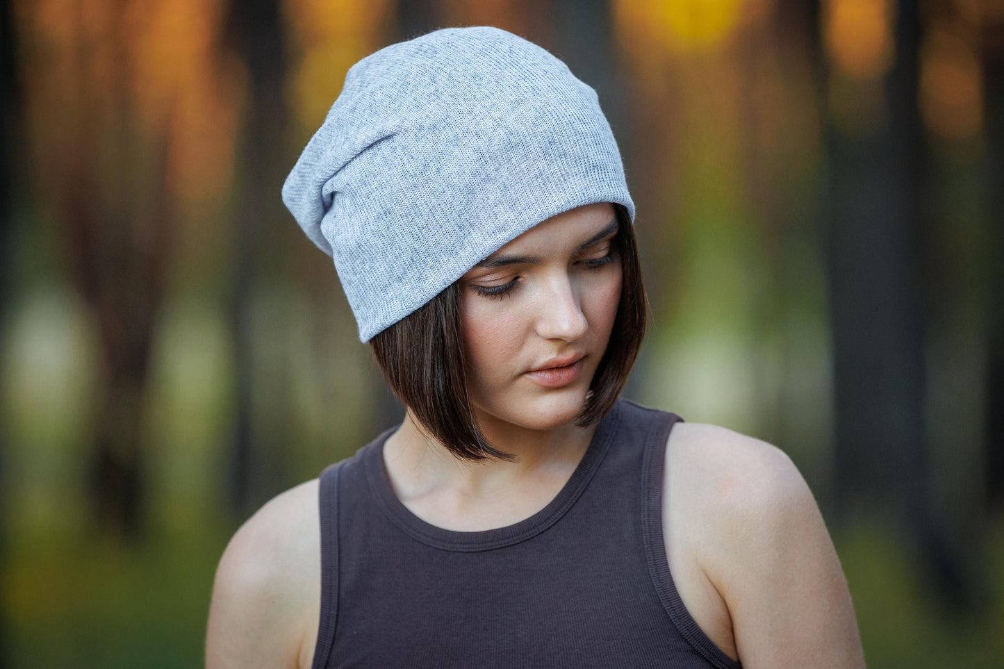 Oversized Thin Cotton Slouchy Beanie: Lightweight, Breathable Knit Cap (L-XXL)