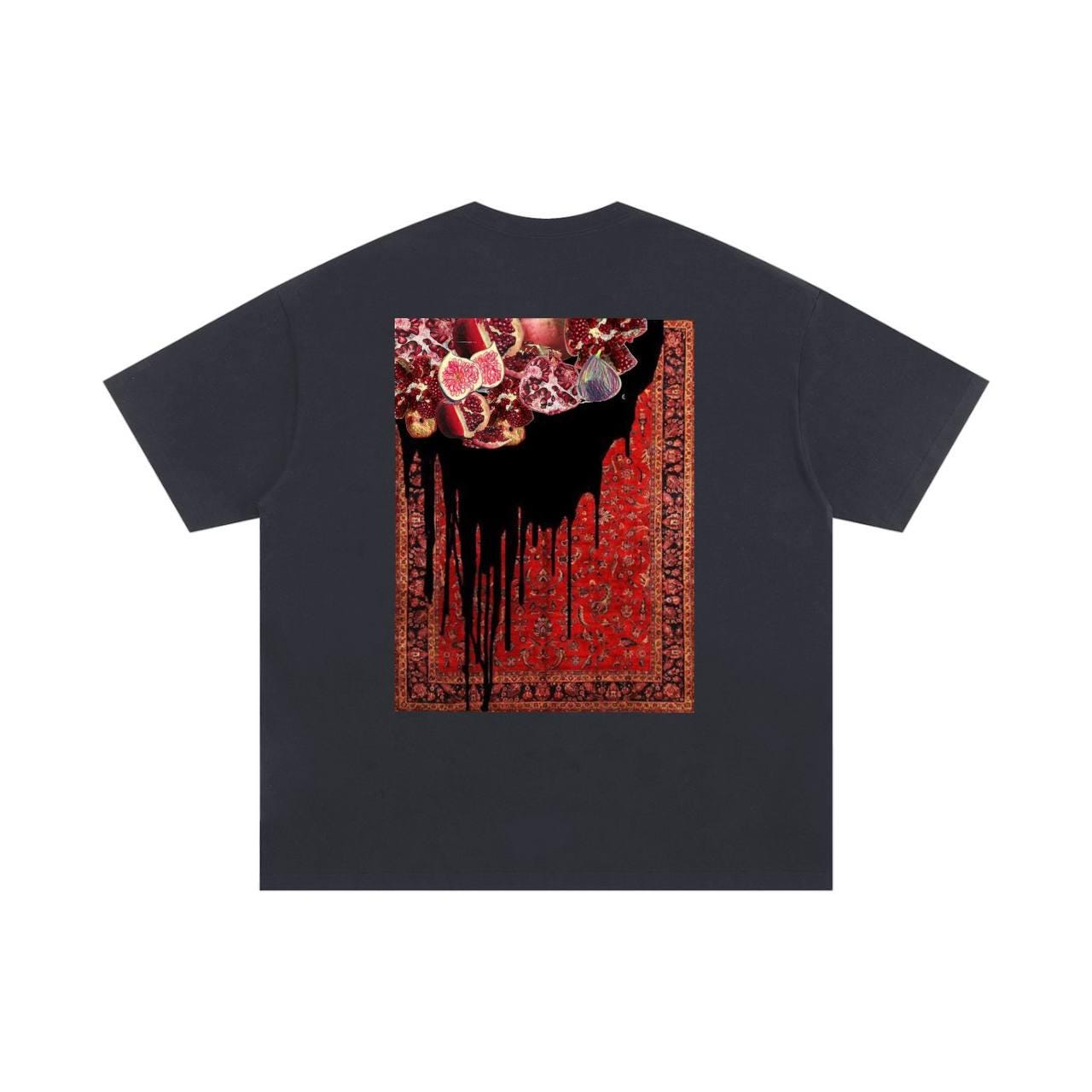 Oversized Black Cotton T-Shirt: Pomegranate Art Print, Unisex Streetwear