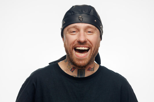 Biker Leather Bandana Beanie with Skull – Handmade Faux Leather Headwrap for Men & Women, Rock Style Bandana, Gothic Motorcycle Accessory. (Copy)