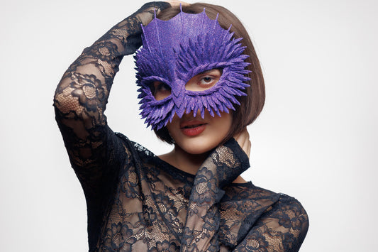 Masquerade Mask Purple Owl with glitter Dragon for Halloween party for woman and man