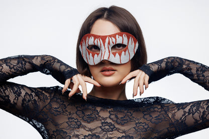 Silver & Red Glitter Masquerade Mask: Gothic Costume Party