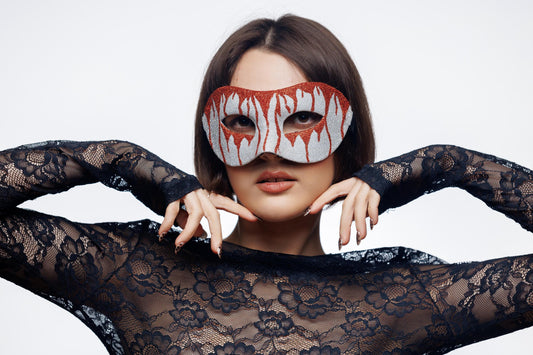 Silver & Red Glitter Masquerade Mask: Gothic Costume Party