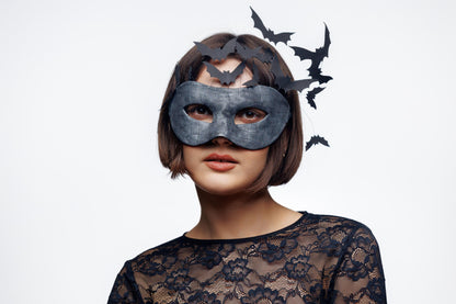 Bat Queen Mask, Dark Fairy Headpiece, Moon Goddess Costume Mask, Handmade EVA Foam Cosplay Accessory, Fantasy Black Silver Bat Wings Mask.