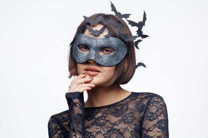 Bat Queen Mask, Dark Fairy Headpiece, Moon Goddess Costume Mask, Handmade EVA Foam Cosplay Accessory, Fantasy Black Silver Bat Wings Mask.