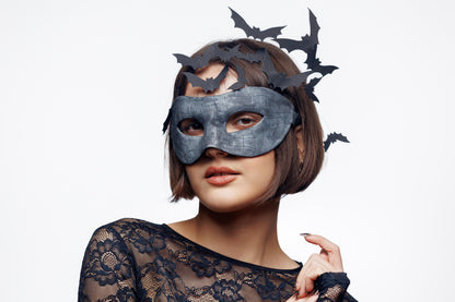 Bat Queen Mask, Dark Fairy Headpiece, Moon Goddess Costume Mask, Handmade EVA Foam Cosplay Accessory, Fantasy Black Silver Bat Wings Mask.
