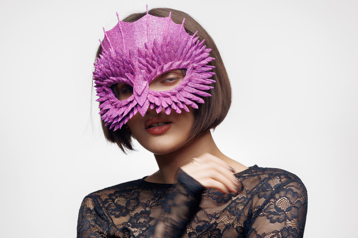 Masquerade Mask Owl Pink with glitter Dragon for Halloween party for woman and man