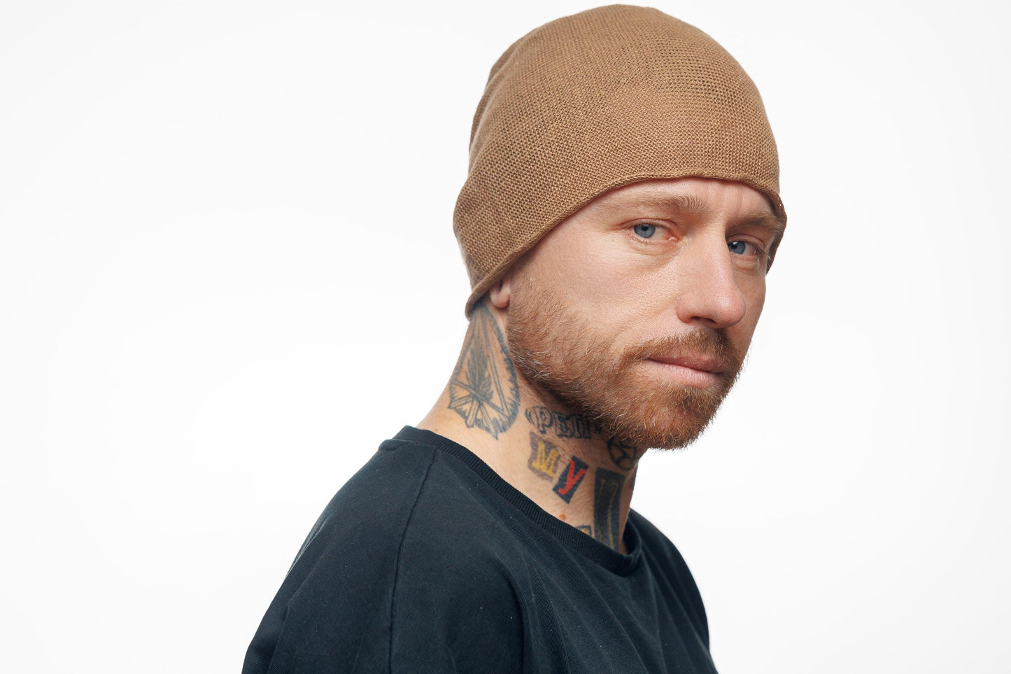 Linen Knit Beanie: Unisex Slouchy Hat. Size M-L.