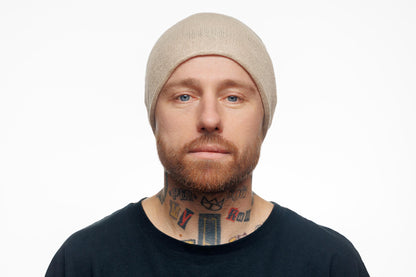 Linen knit beanie hat. Slouchy cap.