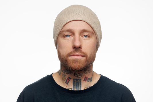 Linen knit beanie hat. Slouchy cap.