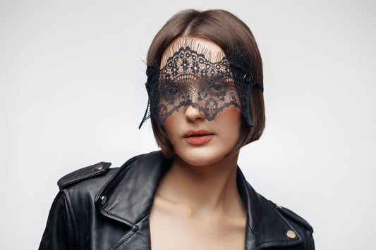 Black lace eye cover mask. Gothic Costume Accessory, Lace Masquerade Mask for Photoshoot, Festival & Halloween.
