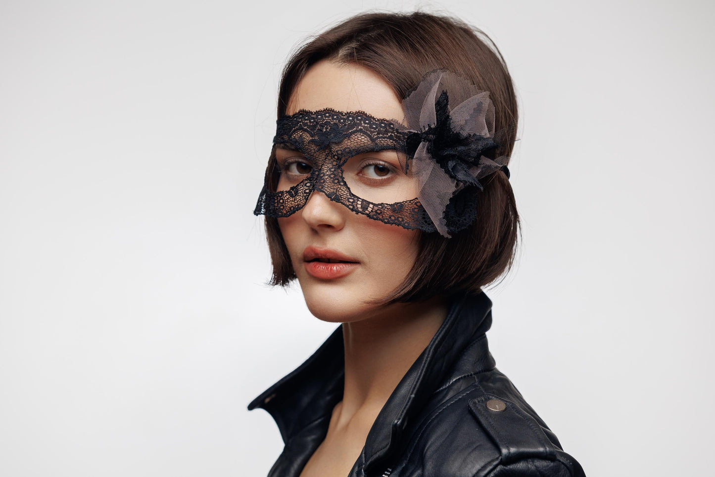 Lace Bridal Masquerade eye Mask with soft tulle bow. Bridal photoshoots, romantic weddings, bachelorette themes, and modern fairytale brides