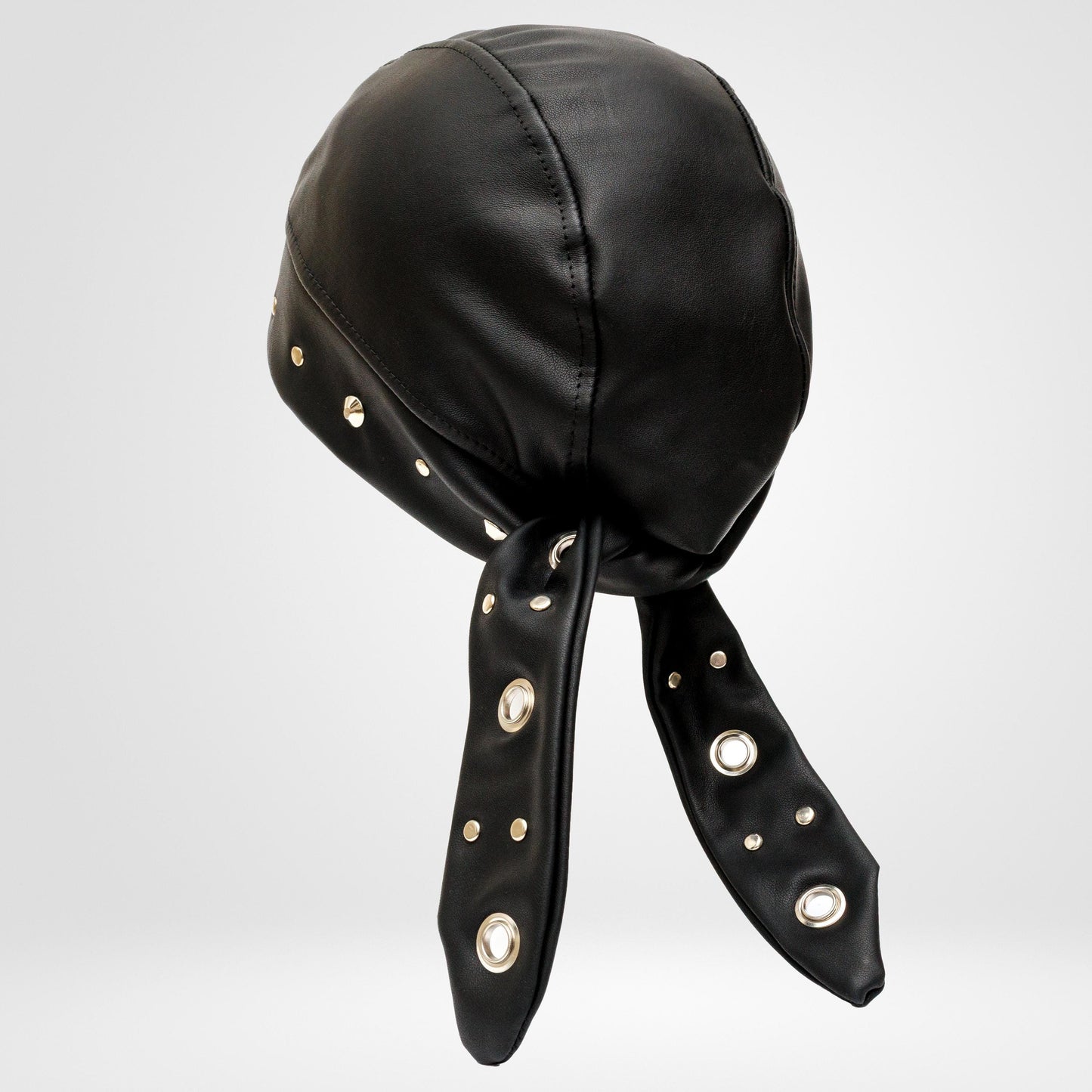 Black Beanie Vegan Leather Biker Bandana | Skull Pendant, Metal Eyelets. (Copy)