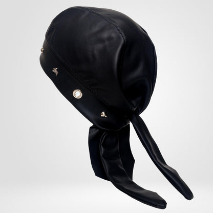 Unisex Faux Leather Biker Bandana with Skull & Metal Studs – Handmade Motorcycle Do Rag by Lederea.