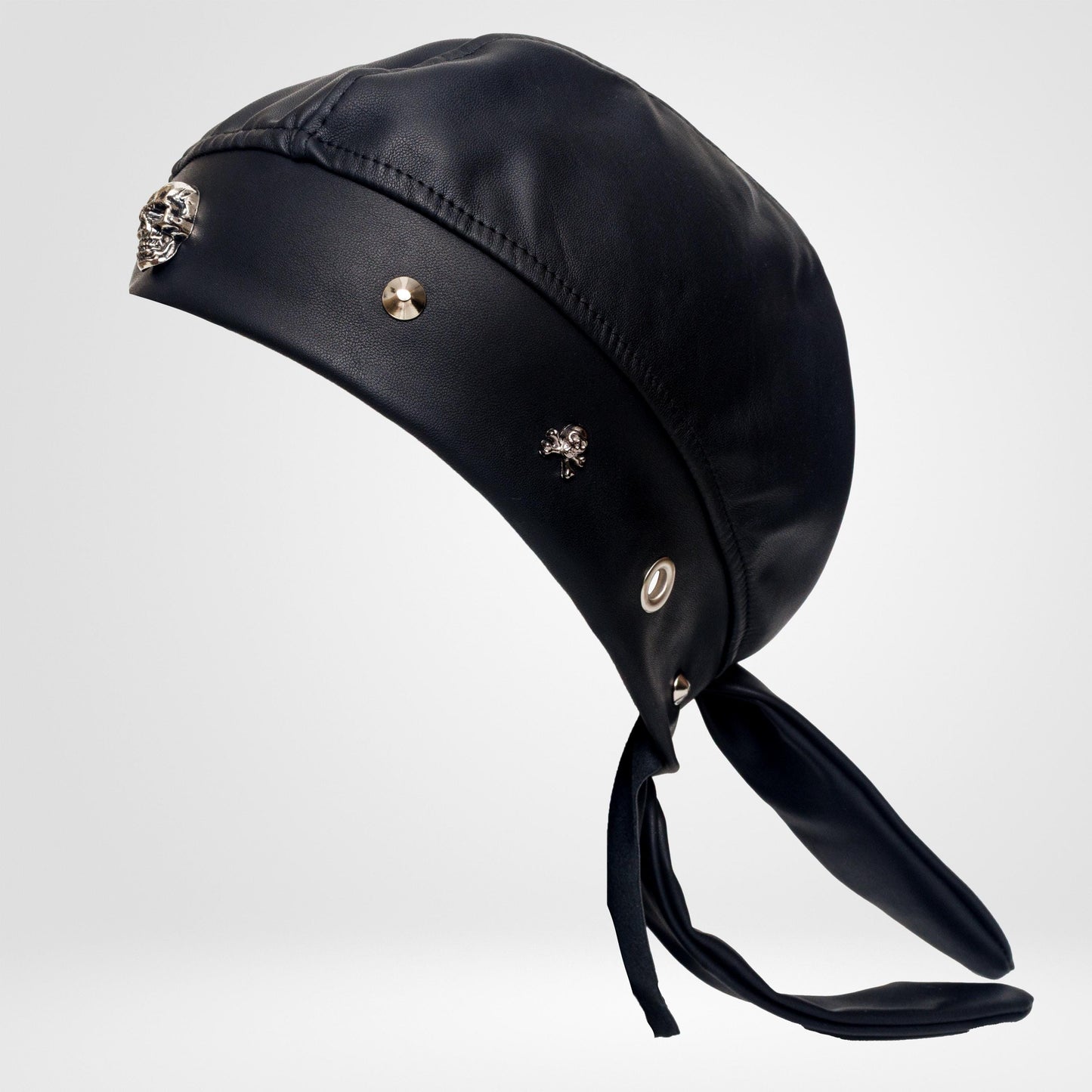 Unisex Faux Leather Biker Bandana with Skull & Metal Studs – Handmade Motorcycle Do Rag by Lederea.