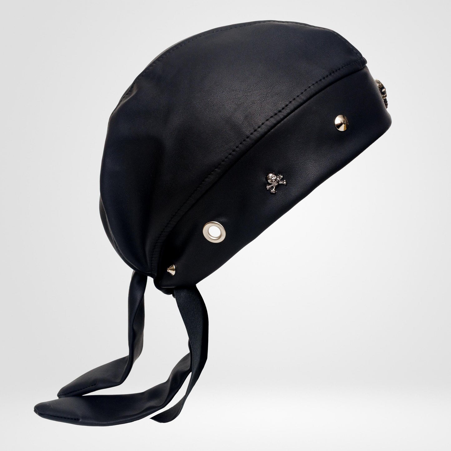 Unisex Faux Leather Biker Bandana with Skull & Metal Studs – Handmade Motorcycle Do Rag by Lederea.