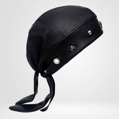 Unisex Faux Leather Biker Bandana with Skull & Metal Studs – Handmade Motorcycle Do Rag by Lederea.