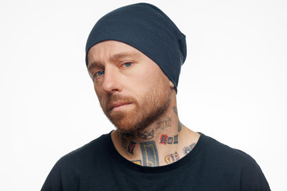 Black Linen Beanie Lightweight Italian Jersy Hat, Ivory Breathable Slouchy Cap for Men & Women. Soft cute cancer hat