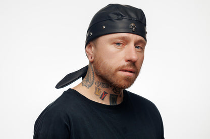 Biker Leather Bandana Beanie with Skull – Handmade Faux Leather Headwrap for Men & Women, Rock Style Bandana, Gothic Motorcycle Accessory. (Copy)