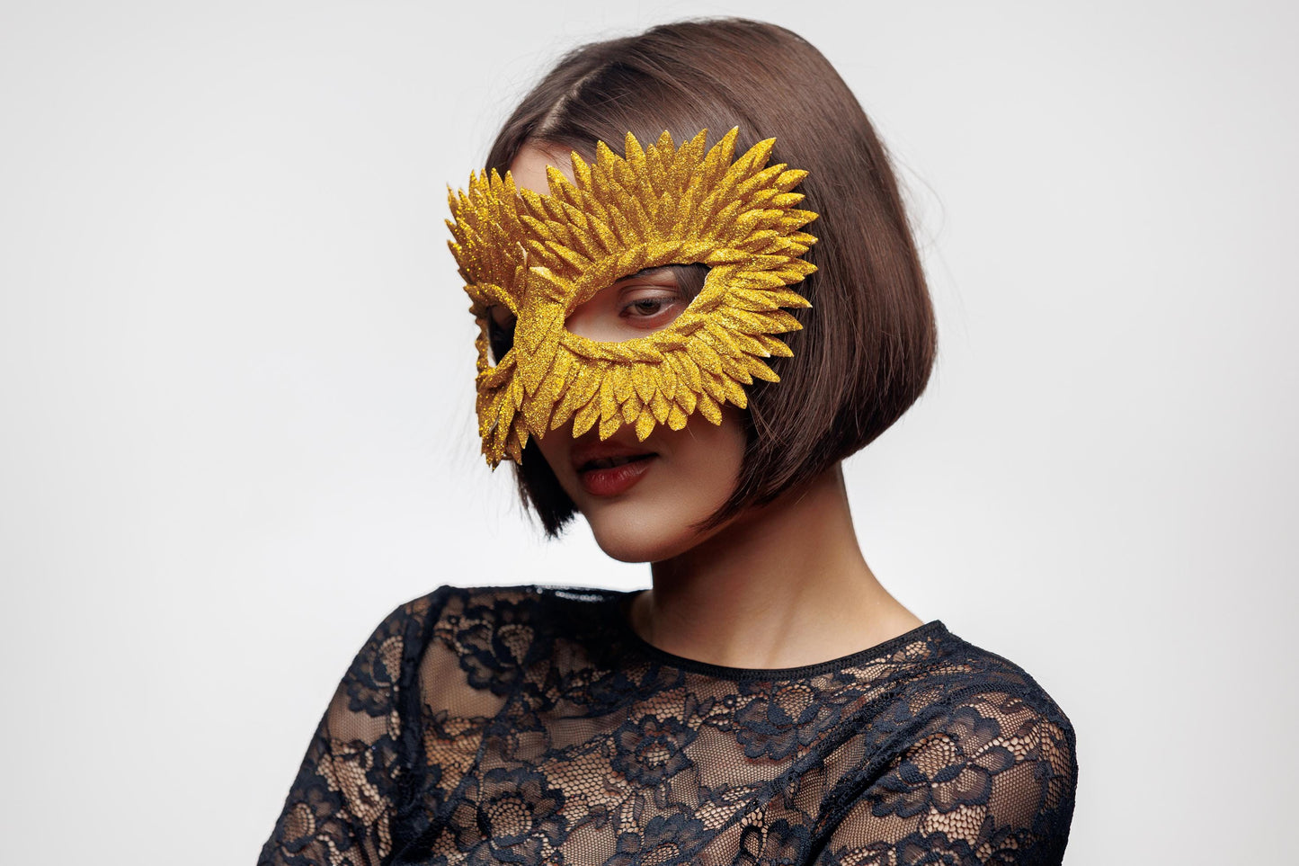 Masquerade Mask Owl: Black, Gold, Silver Feather Detail, Elegant Party Costume