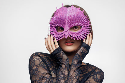 Masquerade Mask Owl Pink with glitter Dragon for Halloween party for woman and man