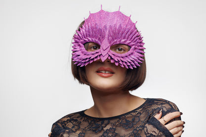 Masquerade Mask Owl Pink with glitter Dragon for Halloween party for woman and man