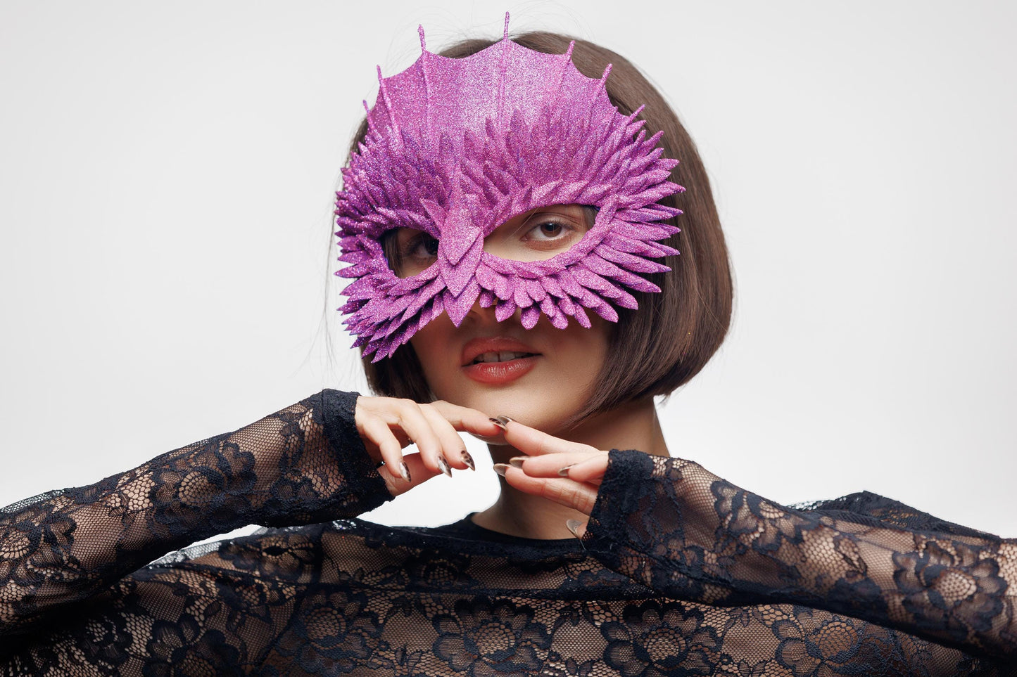 Masquerade Mask Owl Pink with glitter Dragon for Halloween party for woman and man