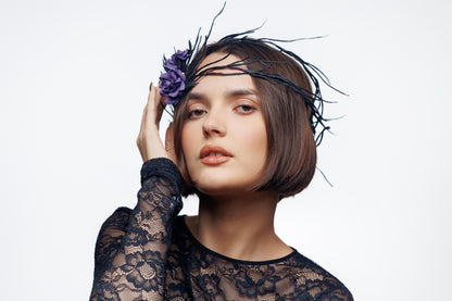Gothic Black Headpiece with Purple Roses: Halloween Flower Crown