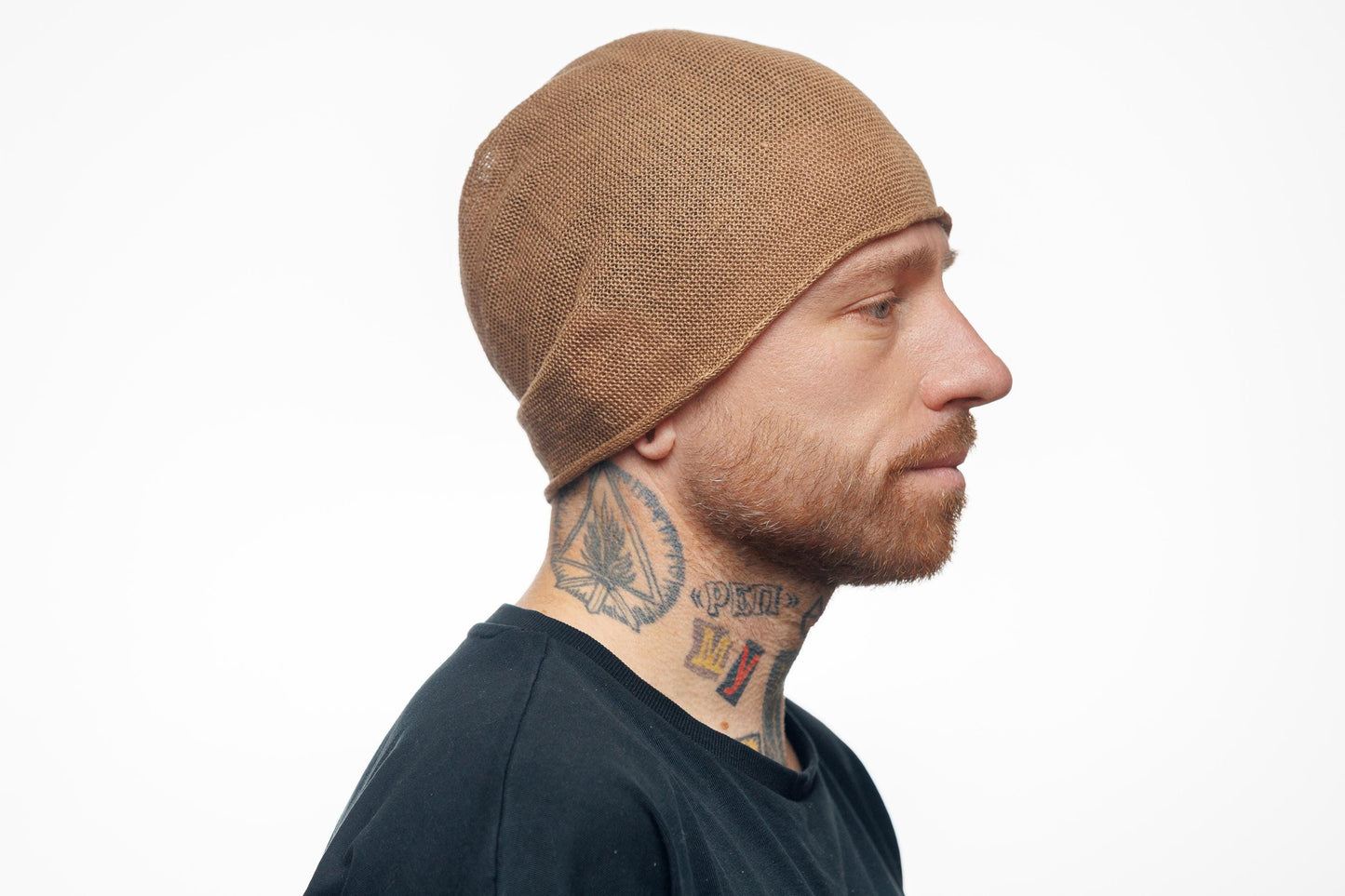 Linen Knit Beanie: Unisex Slouchy Hat. Size M-L.