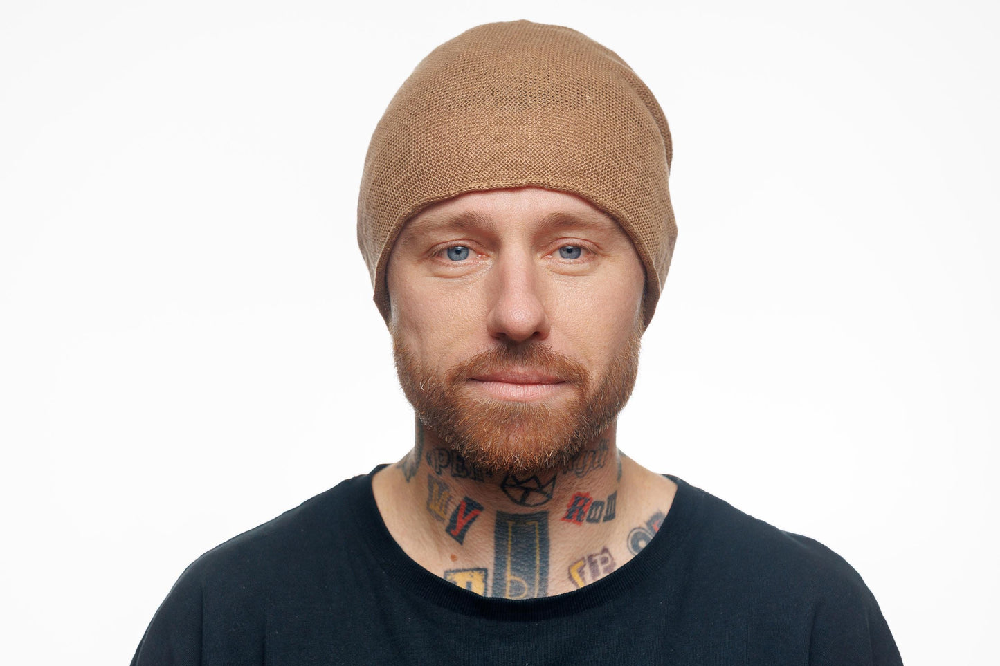 Linen Knit Beanie: Unisex Slouchy Hat. Size M-L.