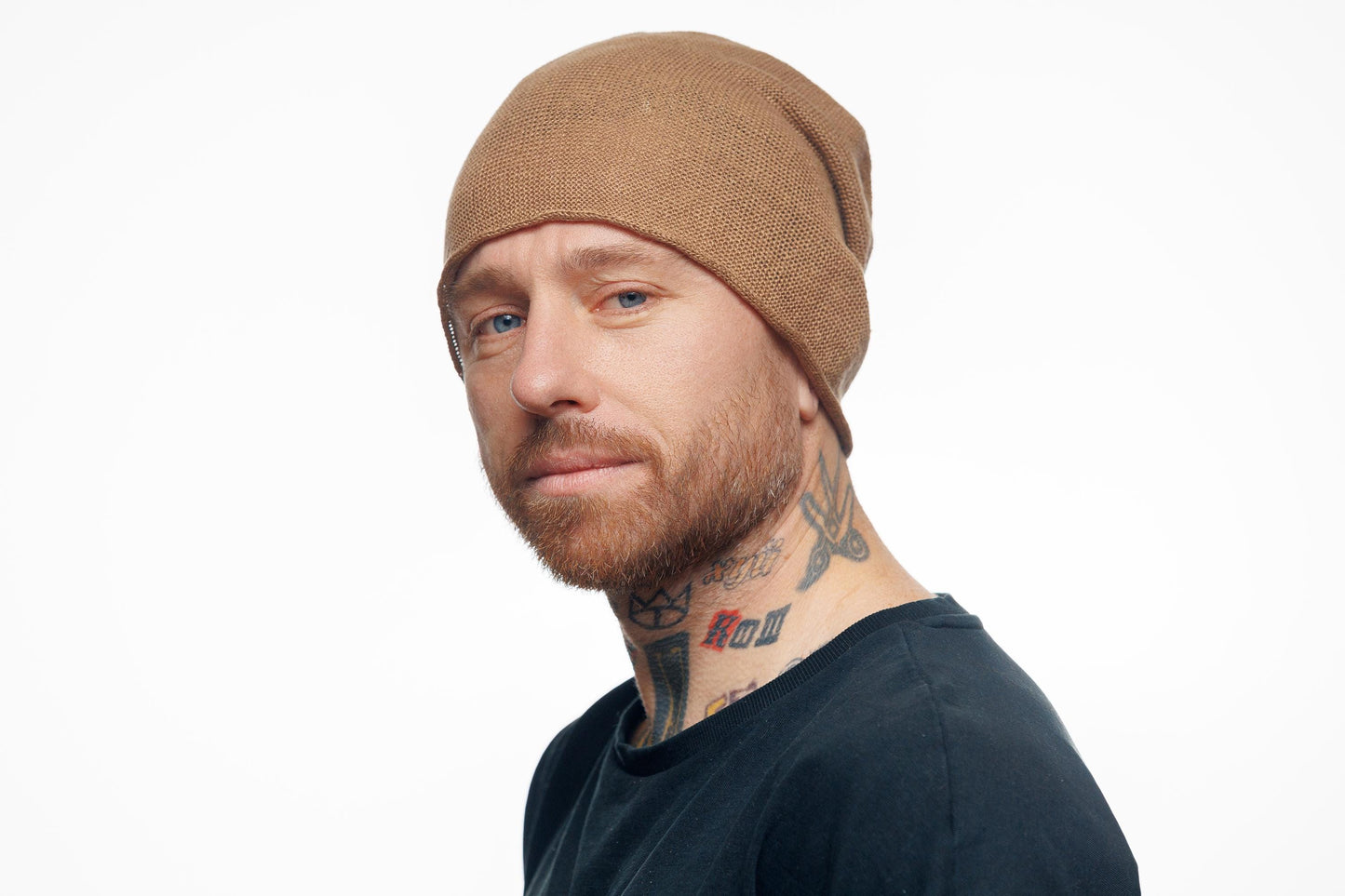 Linen Knit Beanie: Unisex Slouchy Hat. Size M-L.