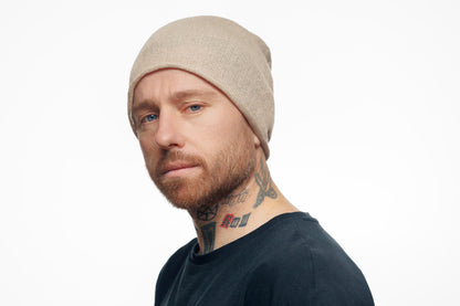 Linen knit beanie hat. Slouchy cap.