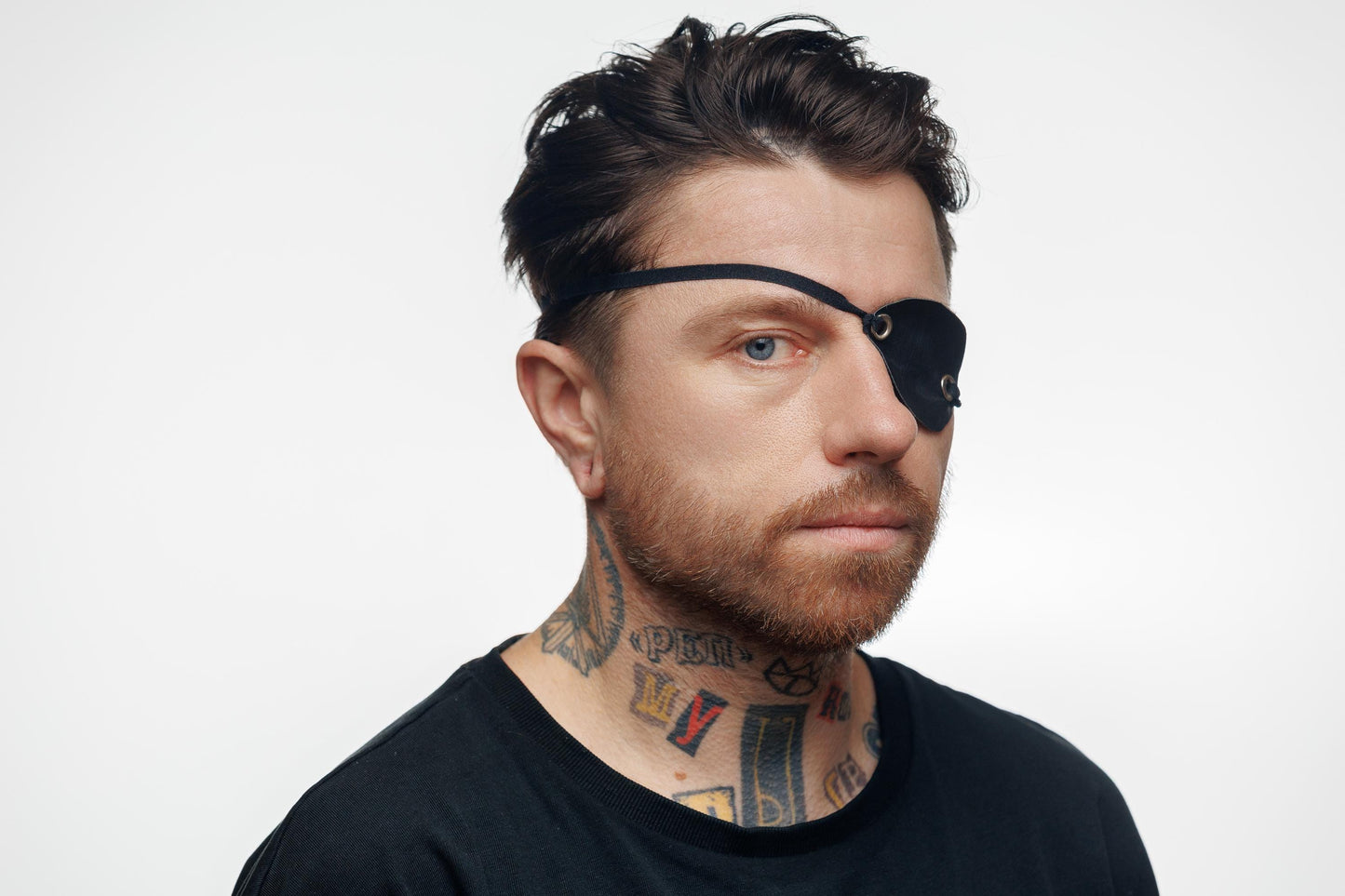 Black Vegan Leather Eye Patch Mask with Grommets. Pirate Steampunk Costume. Gothic Cosplay Eye Cover | Adjustable Elastic Strap.