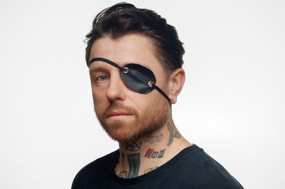 Black Vegan Leather Eye Patch Mask with Grommets. Pirate Steampunk Costume. Gothic Cosplay Eye Cover | Adjustable Elastic Strap.