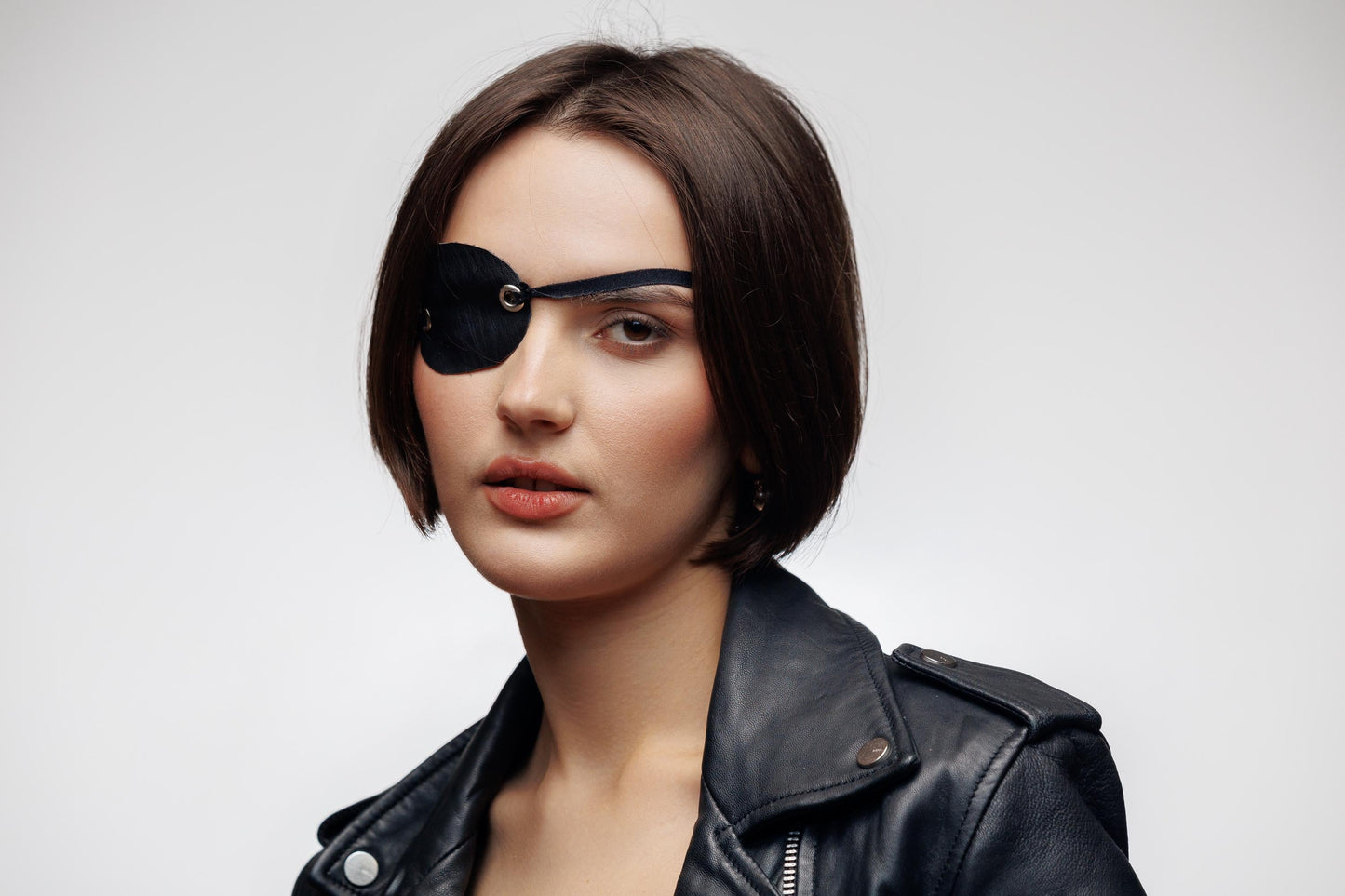 Black Faux Leather Eye Patch Mask with Grommets. Pirate Steampunk Costume. Gothic Eye Cover for Festival or Party. Adjustable Elastic Strap.