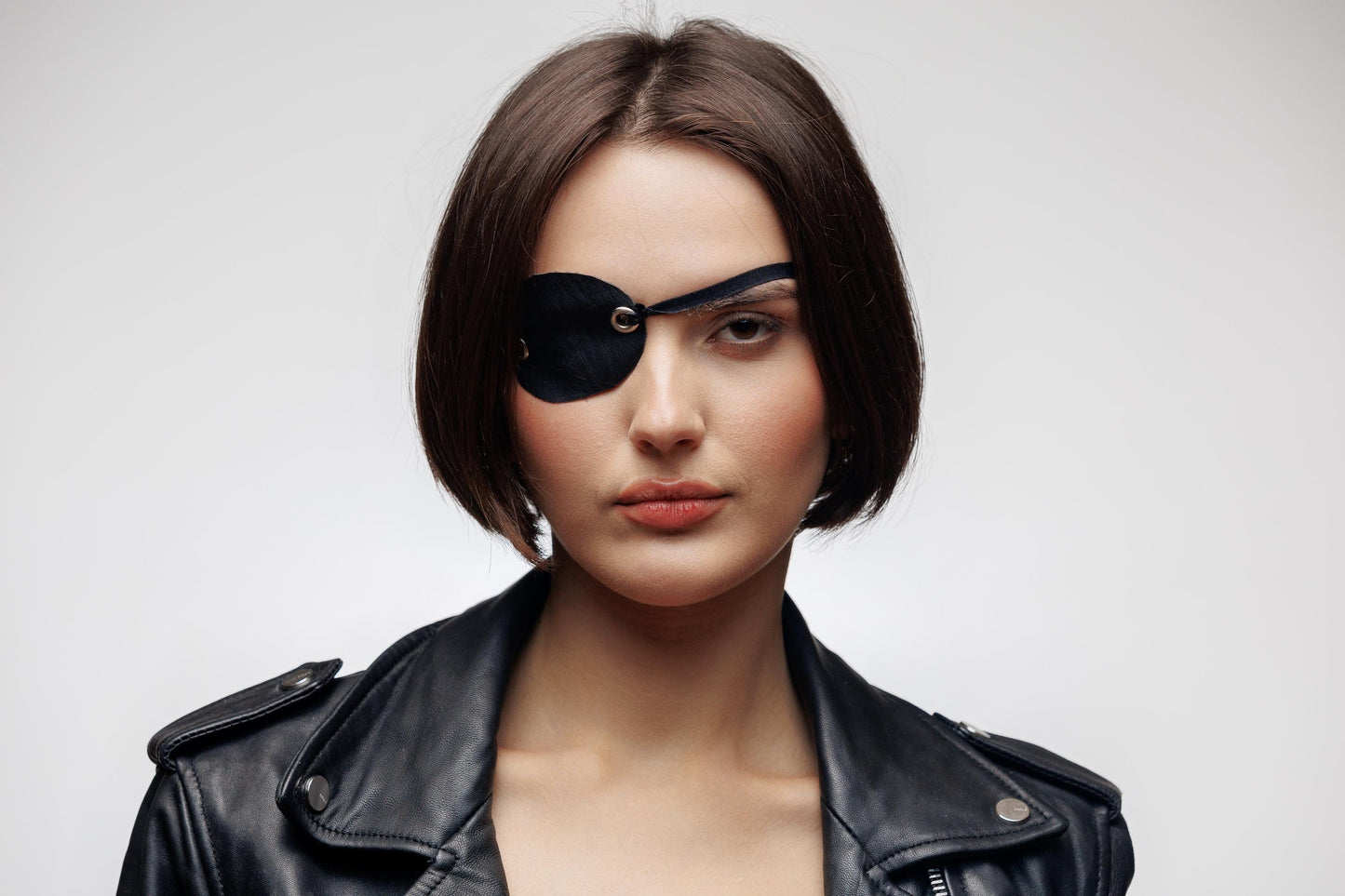 Black Faux Leather Eye Patch Mask with Grommets. Pirate Steampunk Costume. Gothic Eye Cover for Festival or Party. Adjustable Elastic Strap.