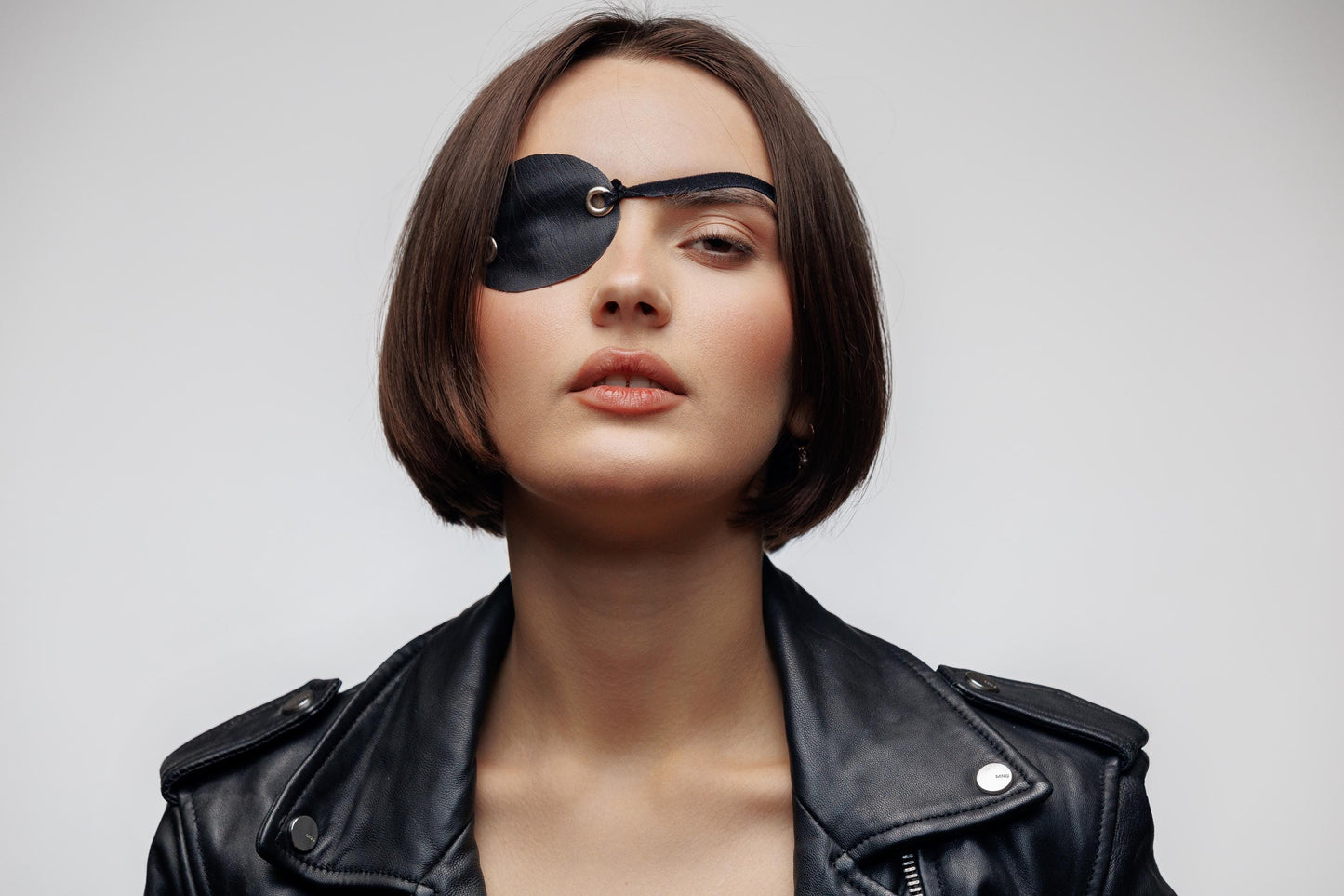 Black Faux Leather Eye Patch Mask with Grommets. Pirate Steampunk Costume. Gothic Eye Cover for Festival or Party. Adjustable Elastic Strap.