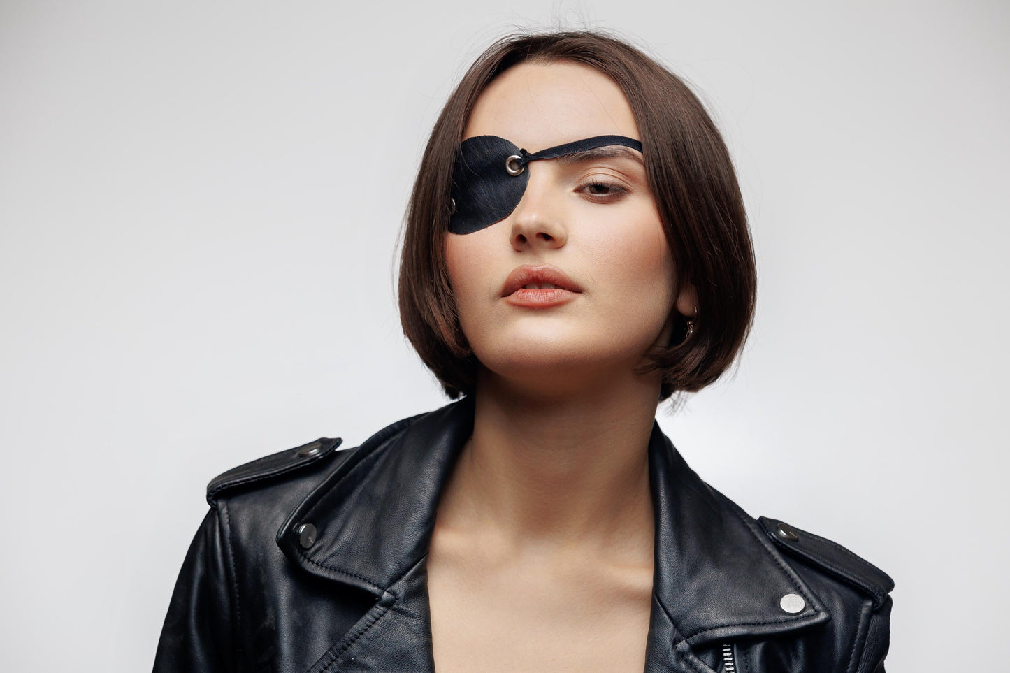 Black Faux Leather Eye Patch Mask with Grommets. Pirate Steampunk Costume. Gothic Eye Cover for Festival or Party. Adjustable Elastic Strap.