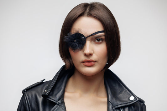 Pirate Mask Steampunk. Black PU Leather Eye Patch Mask with Grommets. Gothic Cosplay Eye Cover | Adjustable Elastic Strap.