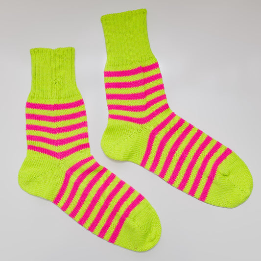 Bright Neon Wool Socks Lime and Pink. Colorful Warm Socks.