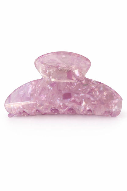 Mini pink iridescent hair claw clip for women and teens. Lightweight pastel hair accessory. Perfect everyday clip and small gift idea.