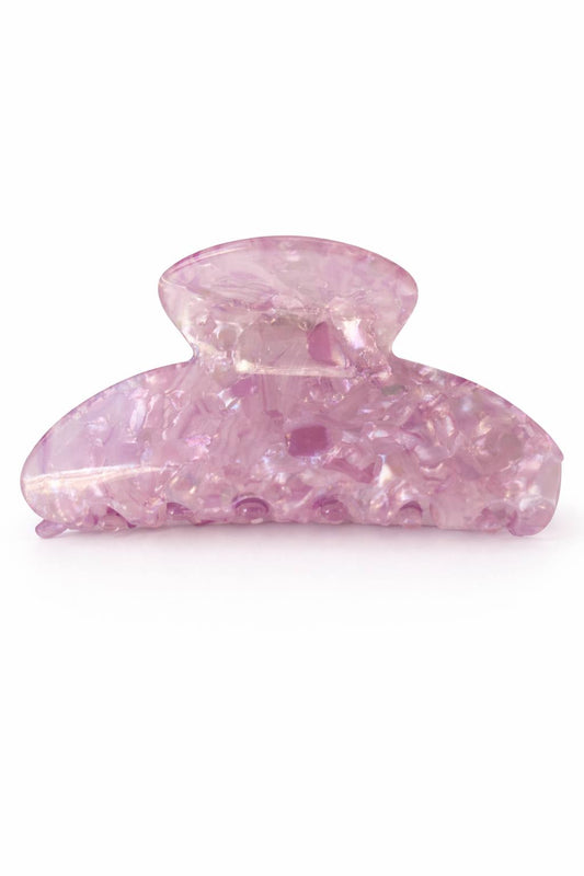 Mini pink iridescent hair claw clip for women and teens. Lightweight pastel hair accessory. Perfect everyday clip and small gift idea.